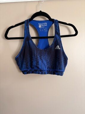 adidas Tech Fit Sports Bra Black & Blue size Large